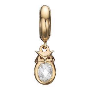 Christina Collect Gold-plated Wise Owl Hanging owl with belly of large white topaz, model 623-G106